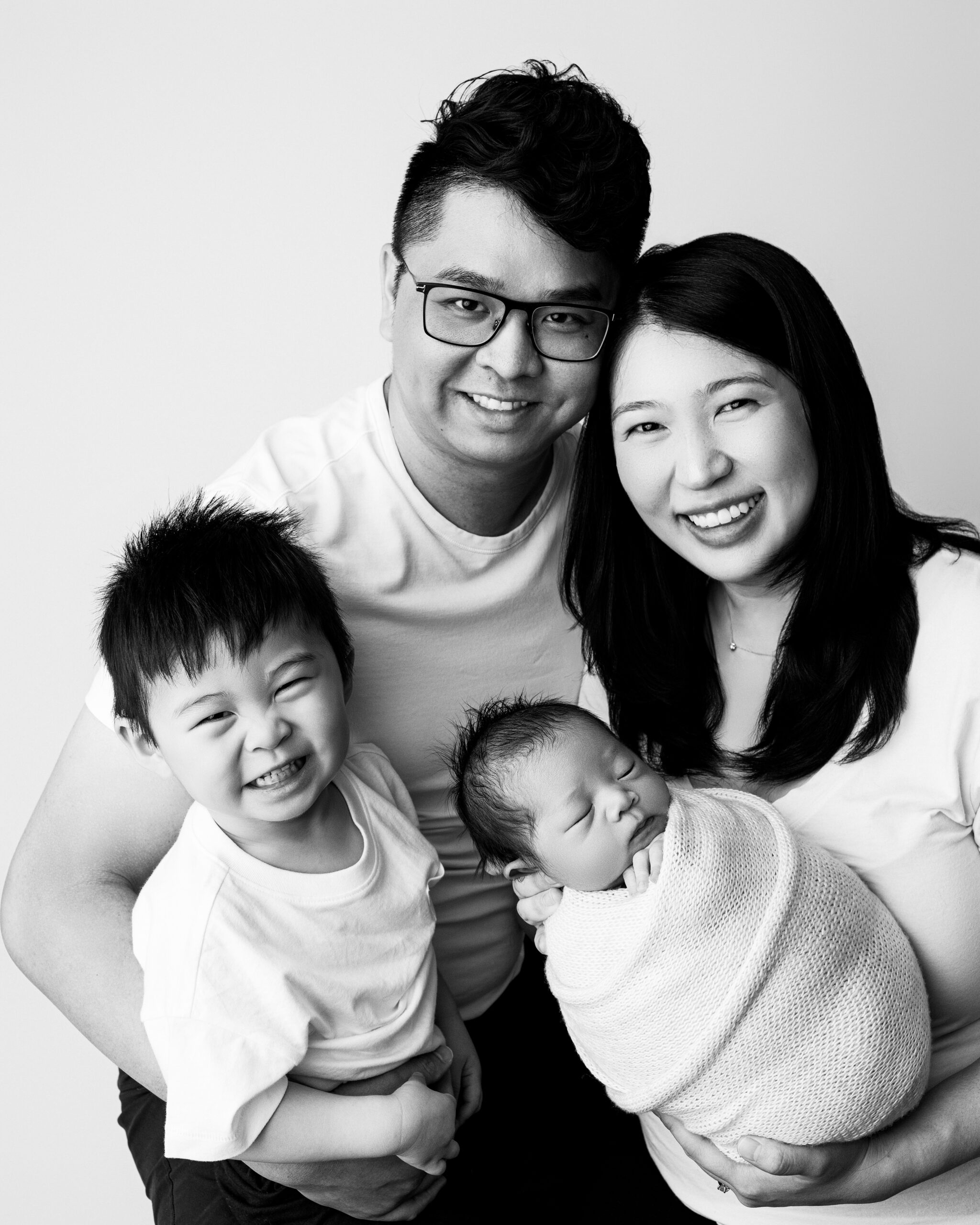black and white family photo