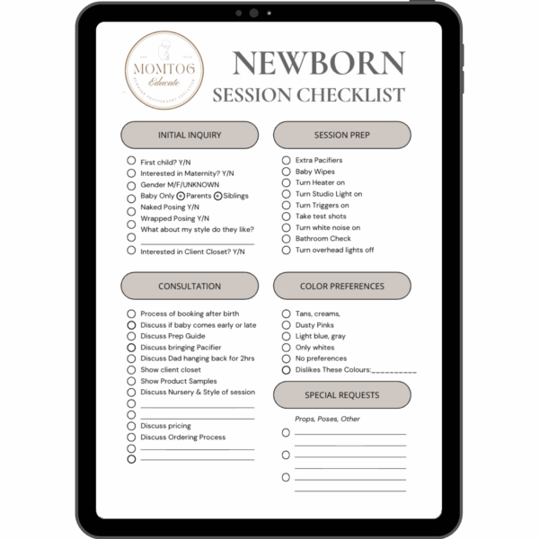 Newborn Session Checklist